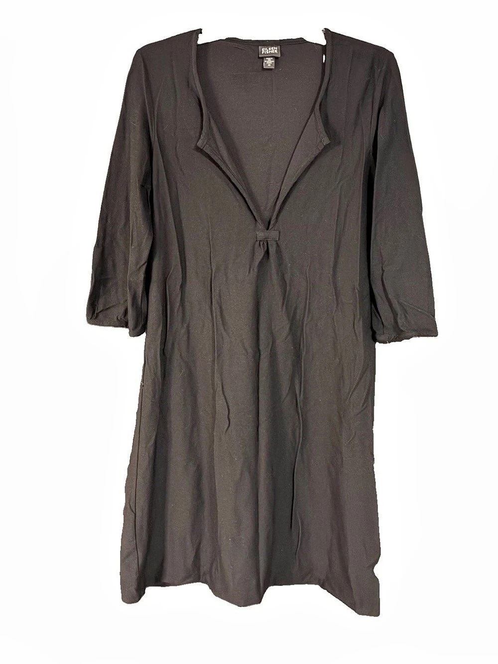Eileen Fisher Dress Black Stretch Crepe Tunic Beach Split V-Neck Rayon NWOT Xs